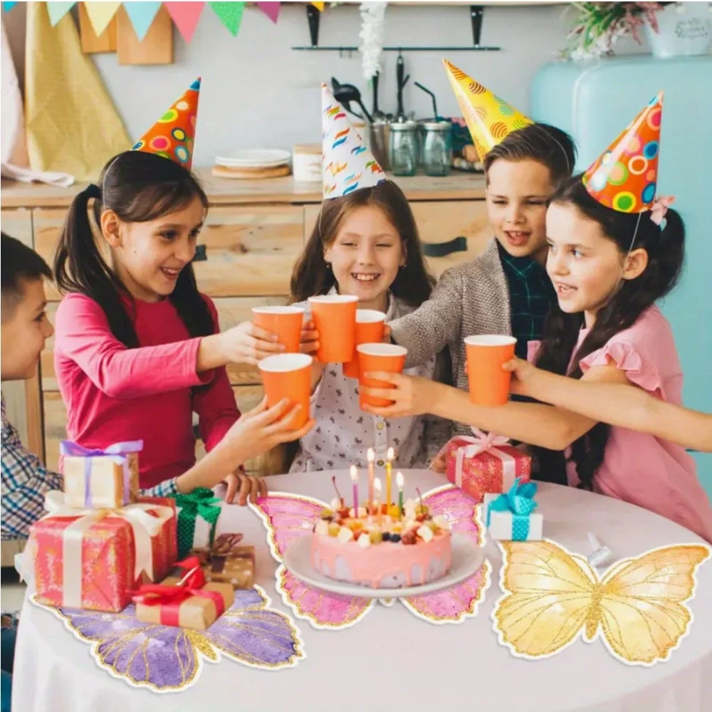 Pink and Gold Butterfly Shaped Disposable Placemats, 12 ct